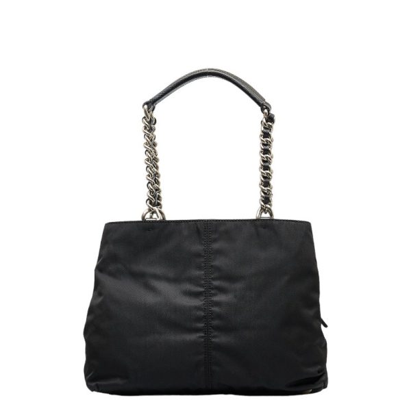 1 0110418 3 Prada Side Logo Tessuto Saffiano Chain Shoulder Bag Black