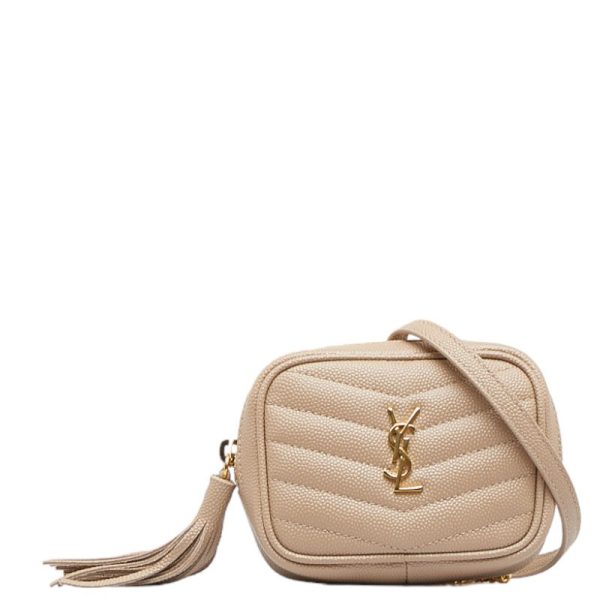 1 0112179 1 Saint Laurent Mini Chain Shoulder Bag Beige Gold Leather