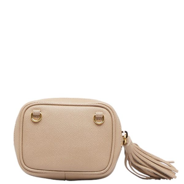 1 0112179 3 Saint Laurent Mini Chain Shoulder Bag Beige Gold Leather