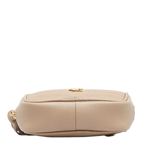 1 0112179 4 Saint Laurent Mini Chain Shoulder Bag Beige Gold Leather