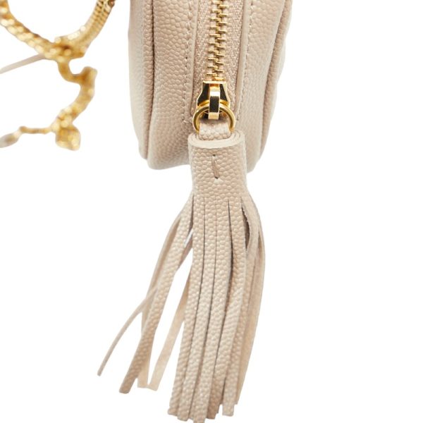 1 0112179 5 Saint Laurent Mini Chain Shoulder Bag Beige Gold Leather