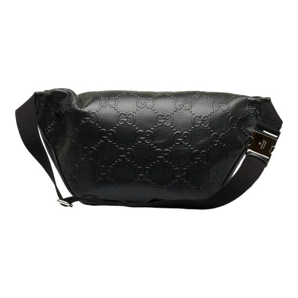 1 0119525 10 Copy Gucci Gg Embossed Waist Bag Body Bag Shoulder Bag Black Leather