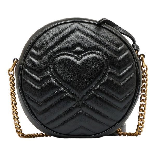 1 0119525 10 Copy Gucci GG Marmont Round Heart Chain Mini Shoulder Bag Black Leather