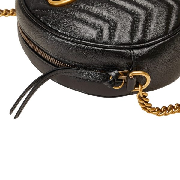 1 0119525 11 Gucci GG Marmont Round Heart Chain Mini Shoulder Bag Black Leather