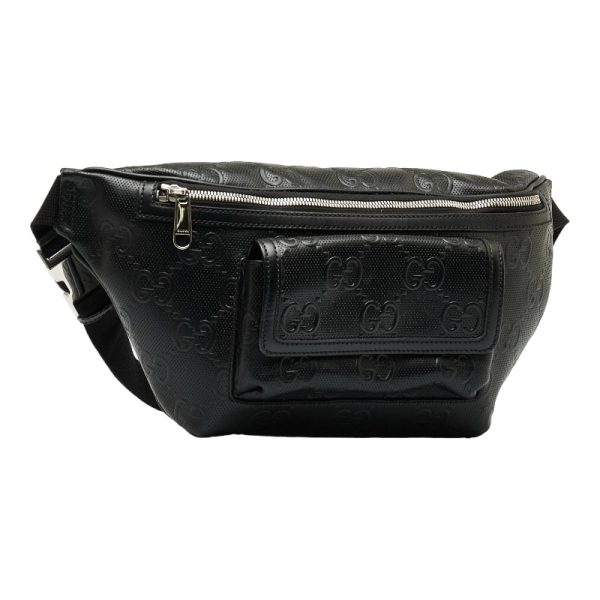 1 0119525 9 Gucci Gg Embossed Waist Bag Body Bag Shoulder Bag Black Leather