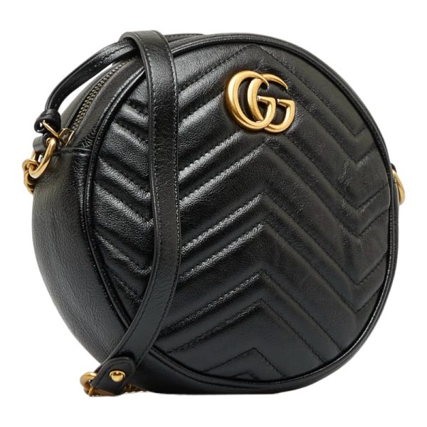 1 0119525 9 Gucci GG Marmont Round Heart Chain Mini Shoulder Bag Black Leather