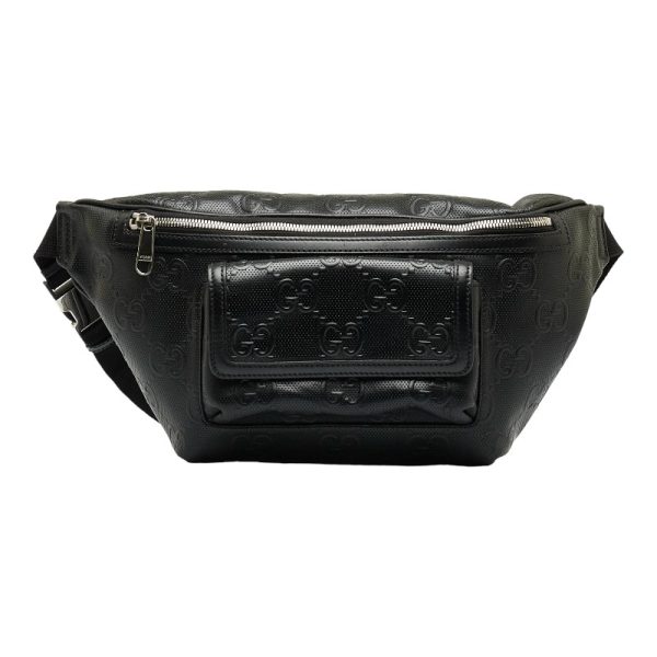1 0119525 9 Copy Gucci Gg Embossed Waist Bag Body Bag Shoulder Bag Black Leather