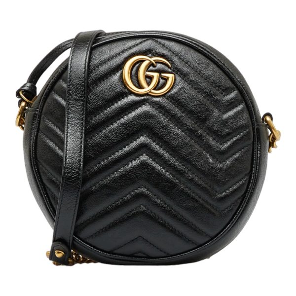 1 0119525 9 Copy Gucci GG Marmont Round Heart Chain Mini Shoulder Bag Black Leather