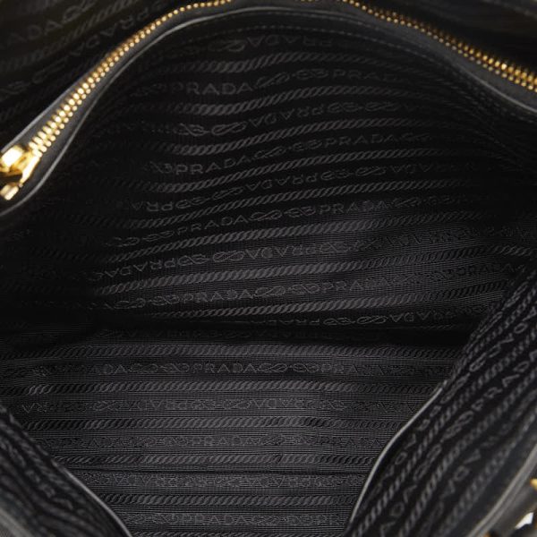 1 0120576 5 Prada Logo Jacquard Ribbon Handbag Tote Bag Black