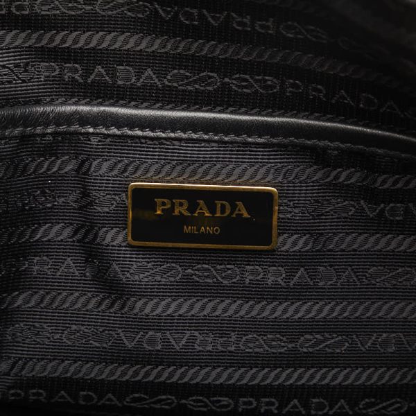 1 0120576 8 Prada Logo Jacquard Ribbon Handbag Tote Bag Black