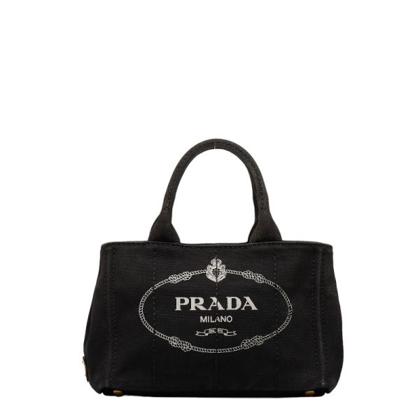 1 0122221 2 Prada Canapa Striped Handbag Shoulder Bag Black