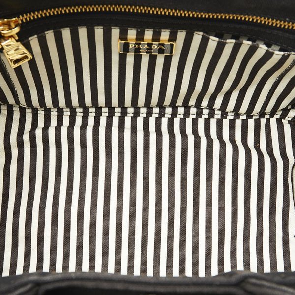 1 0122221 6 Prada Canapa Striped Handbag Shoulder Bag Black