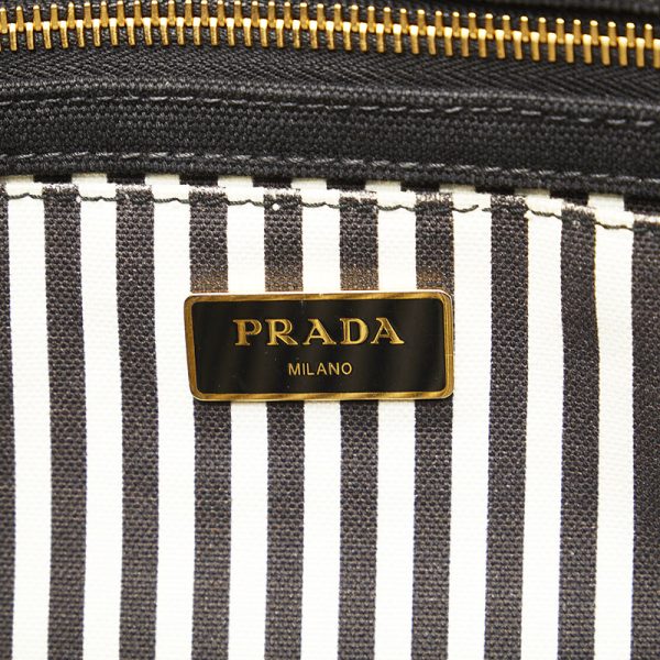 1 0122221 8 Prada Canapa Striped Handbag Shoulder Bag Black