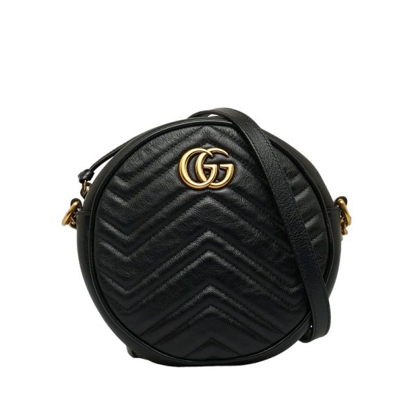 1 0122742 1 Gucci GG Marmont Round Mini Shoulder Bag Black Gold Leather