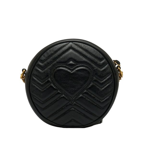 1 0122742 3 Gucci GG Marmont Round Mini Shoulder Bag Black Gold Leather