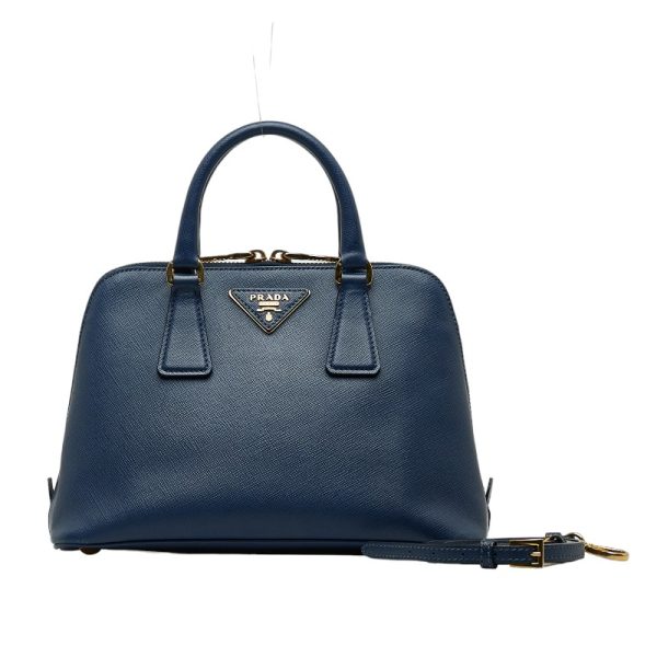 1 0122759 1 Prada Saffiano Handbag Shoulder Bag 2way Blue Gold Leather