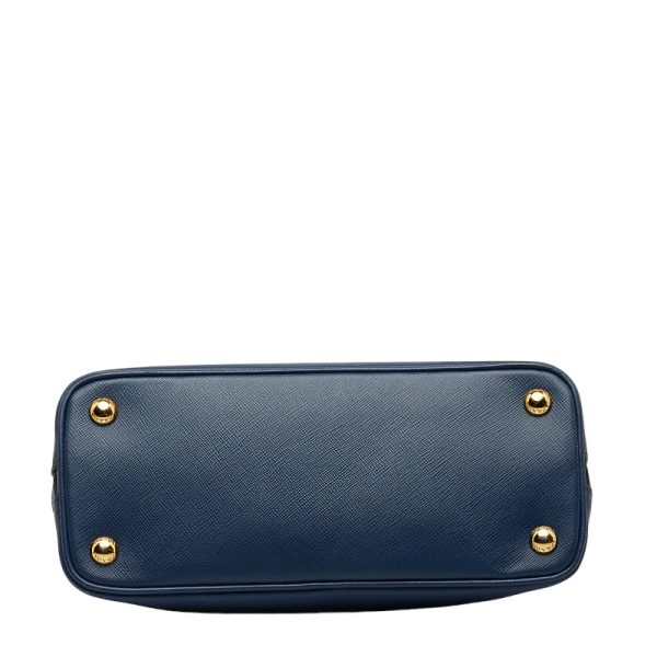 1 0122759 5 Prada Saffiano Handbag Shoulder Bag 2way Blue Gold Leather