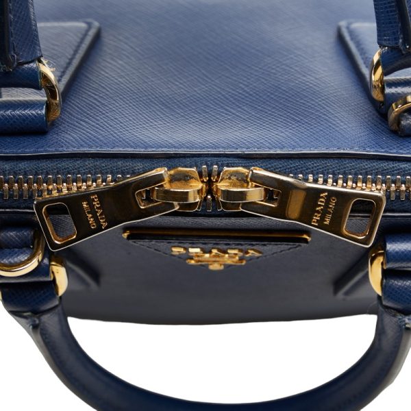 1 0122759 6 Prada Saffiano Handbag Shoulder Bag 2way Blue Gold Leather