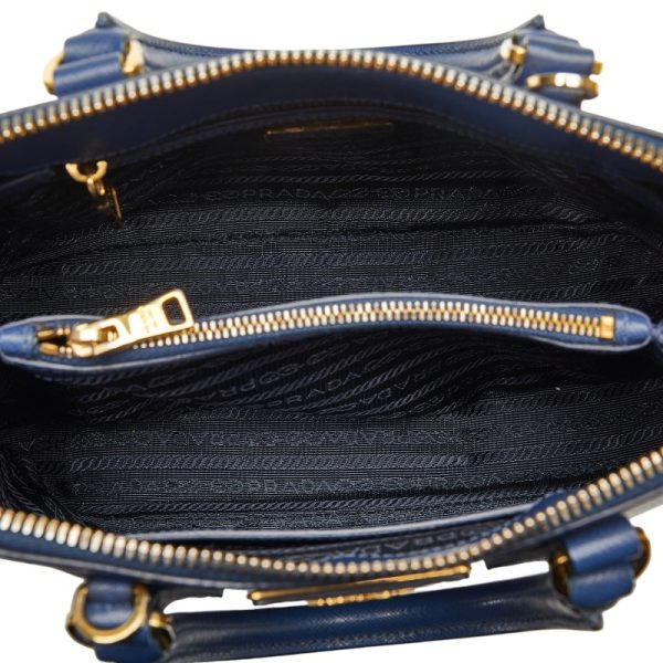 1 0122759 7 Prada Saffiano Handbag Shoulder Bag 2way Blue Gold Leather