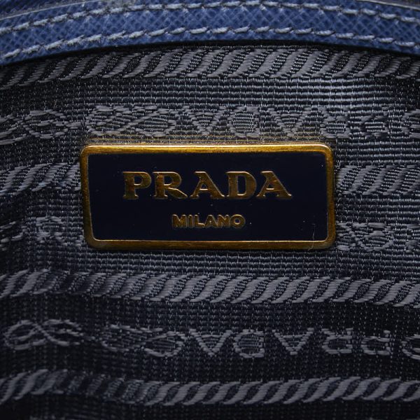 1 0122759 8 Prada Saffiano Handbag Shoulder Bag 2way Blue Gold Leather