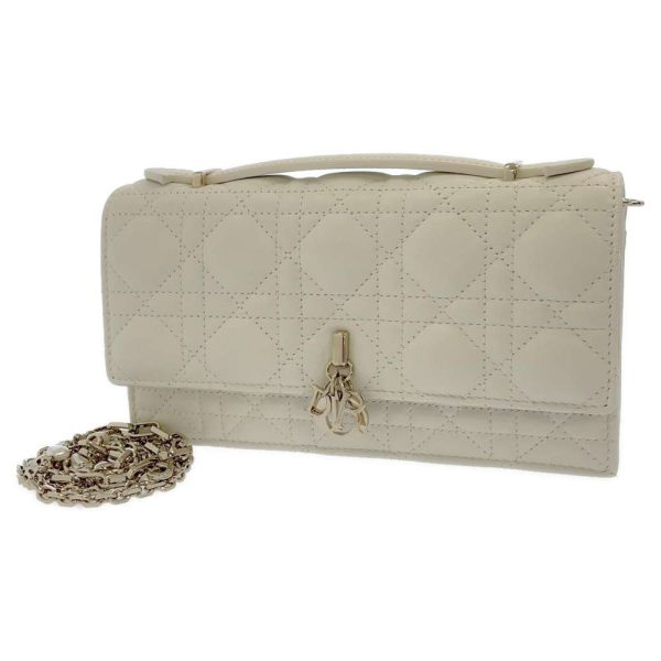 1 Dior Chain Cannage Lambskin Clutch White