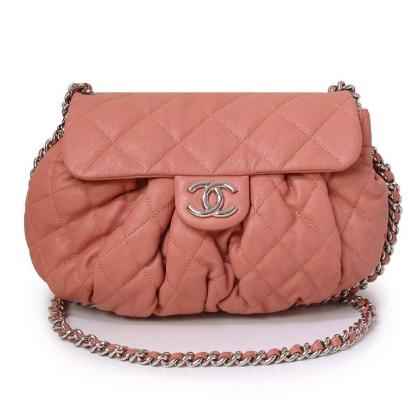 1 Chanel Matelasse Luxury Chain Around Crossbody Lambskin Leather Pink