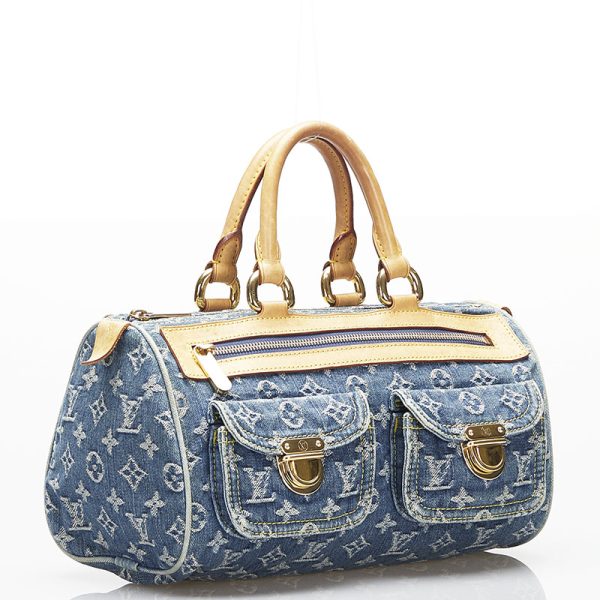 1 Louis Vuitton Monogram Denim Neo Speedy Handbag Mini Boston Blue Denim Leather