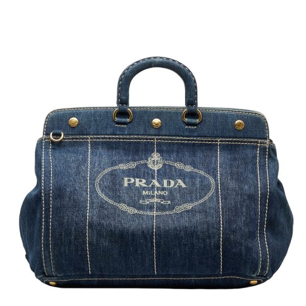 1 Prada Handbag Shoulder Bag 2way Navy Gold Leather