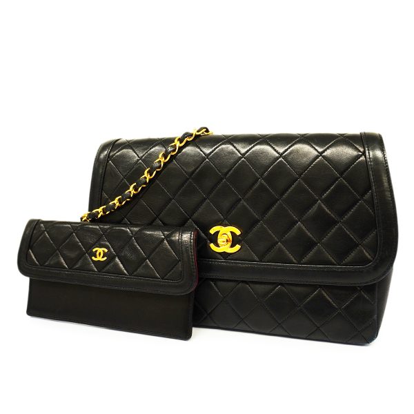 1 Chanel Shoulder Bag Matelasse Single Chain Lambskin Black