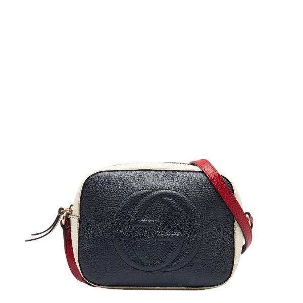 1 Gucci Interlocking G Soho Small Disco Crossbody Shoulder Bag Navy White Red Leather