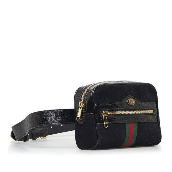 1 Gucci GG Ophidia Sherry Line Crossbody Bag Waist Bag Black Enamel Suede