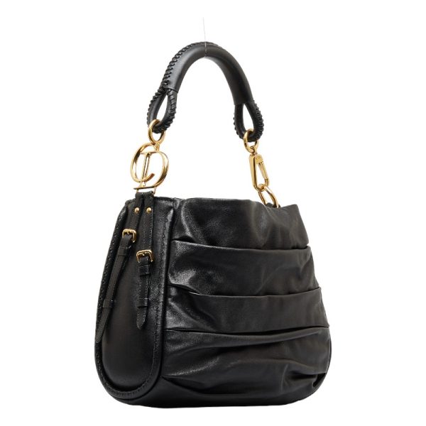 1 Dior Pleated Hobo Gold Hardware One Shoulder Bag Black Lambskin