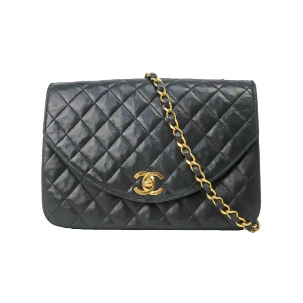 1 Chanel Matelasse Chain Shoulder Bag Round Flap Black