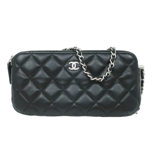 1 Chanel Chain Wallet Shoulder Bag Lambskin Black