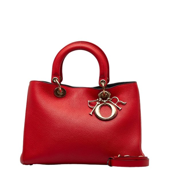 1 Dior Diorissimo Handbag Shoulder Bag 2way Red Leather