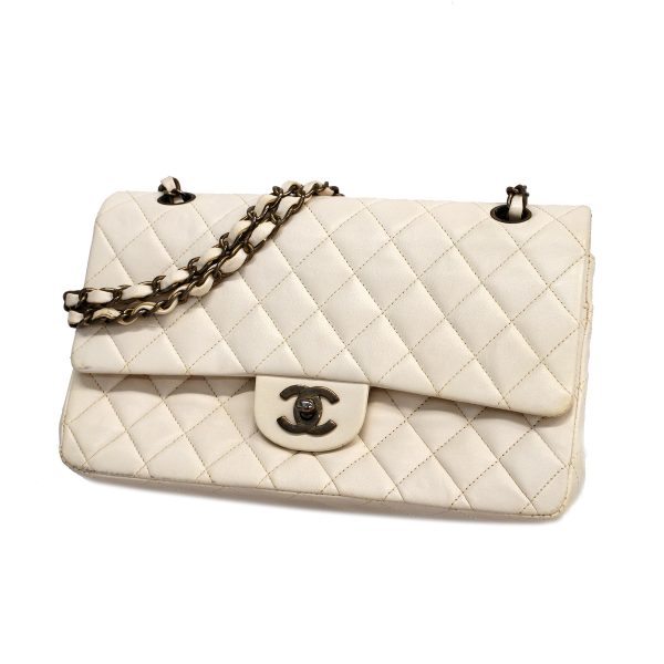 1 Chanel Shoulder Bag Matelasse Chain Lambskin White