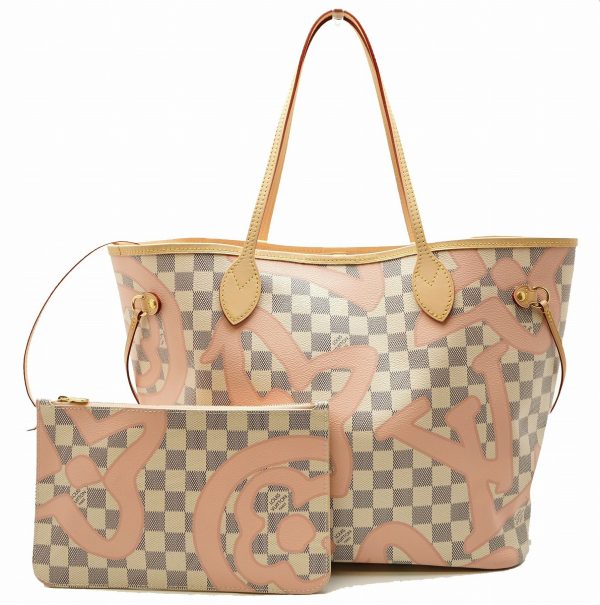 1 Louis Vuitton Damier Azur Print Neverfull MM Rose Ballerine