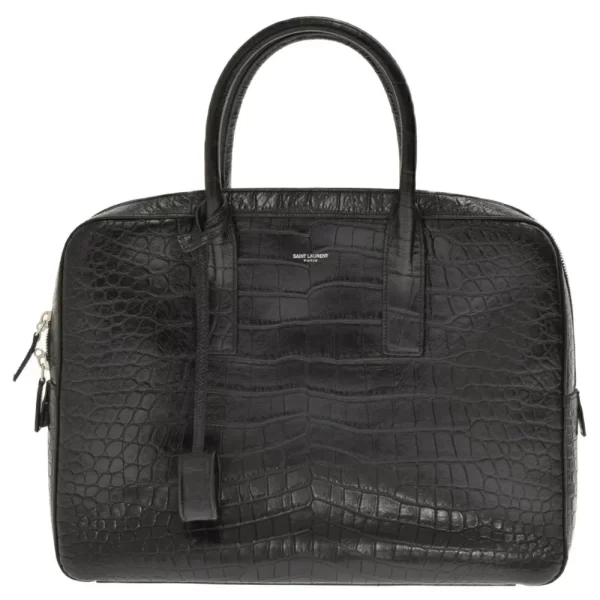 1 Saint Laurent Paris Museum Crocodile Embossed Briefcase Leather Black