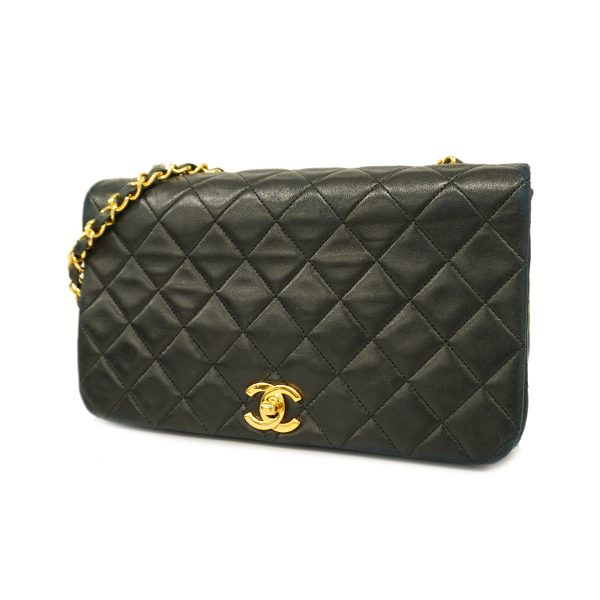 1 Chanel Shoulder Bag Matelasse Single Chain Lambskin Black