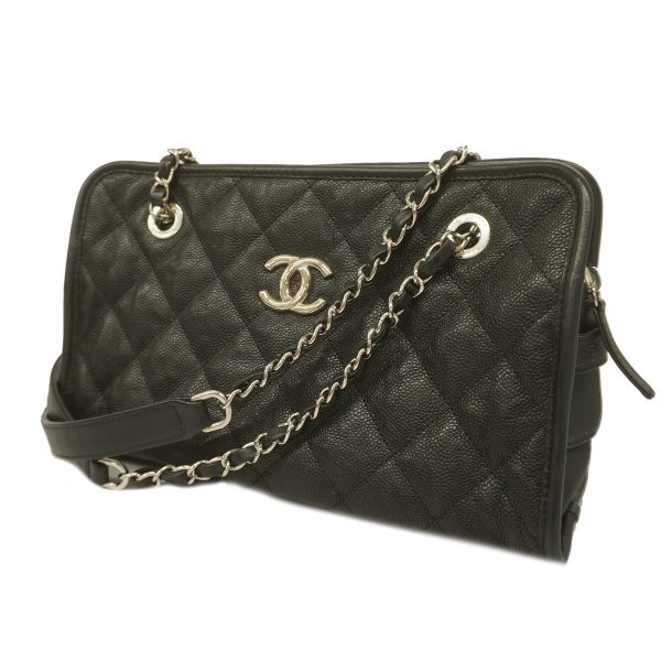 1 Chanel Shoulder Bag Matelasse Chain Caviar Skin Black