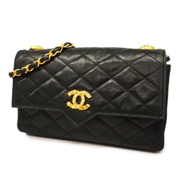 1 Chanel Shoulder Bag Matelasse Single Chain Lambskin Black