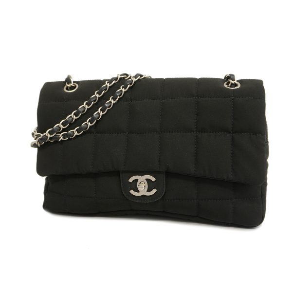 1 Chanel Shoulder Bag Chocolate Bar Chain Nylon Black Silver