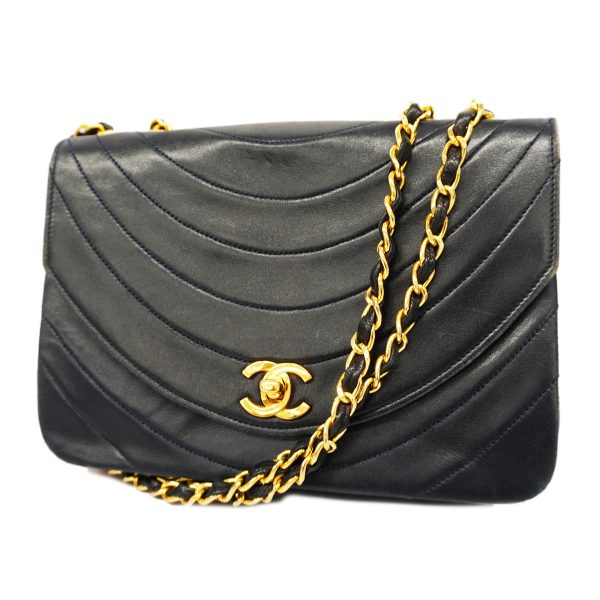 1 Chanel Shoulder Bag Chain Lambskin Navy