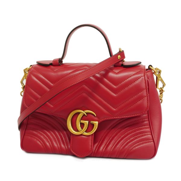 1 Gucci 2way Bag GG Marmont Leather Red Gold