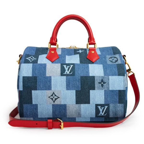 1 Louis Vuitton Speedy Bandouliere 30 Mini Crossbody Denim Blue Red