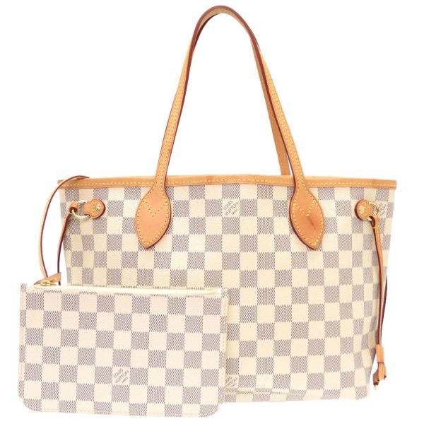 1 Louis Vuitton Damier Azur Neverfull PM Tote Bag White