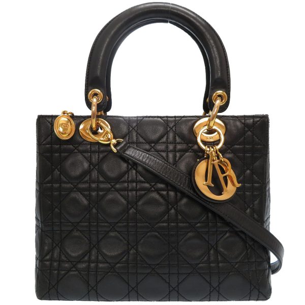 1 Dior Cannage Leather Gold Hardware Handbag Black