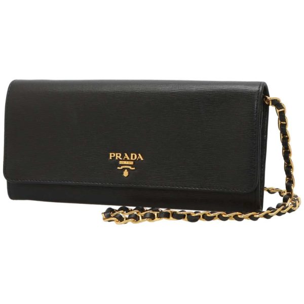 1 Prada Chain Wallet Logo Leather Black