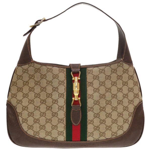 1 Gucci Sherry Line Jackie GG Pattern Leather Hobo Bag Beige Brown