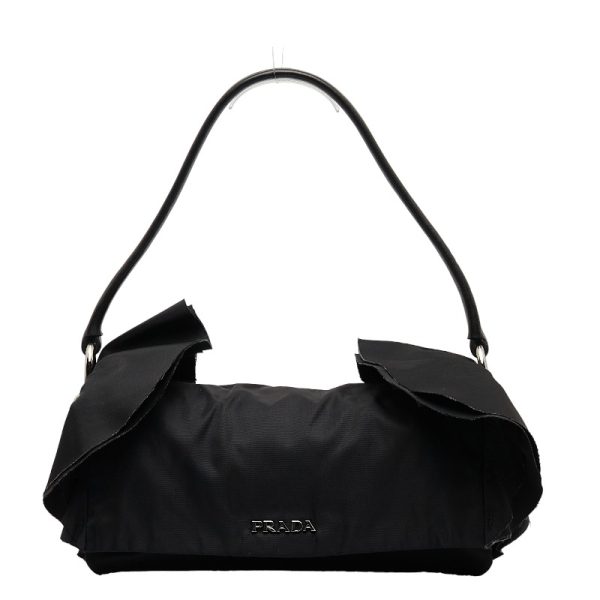 1 Prada Side Frill Shoulder Bag Handbag Black